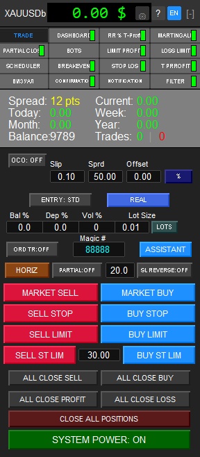 Панель управления советника TradeAiBotPRO в MetaTrader 5 (MT5)